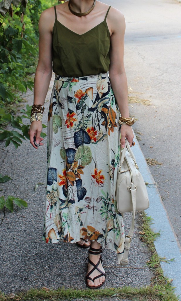 floral print olive summer skirt